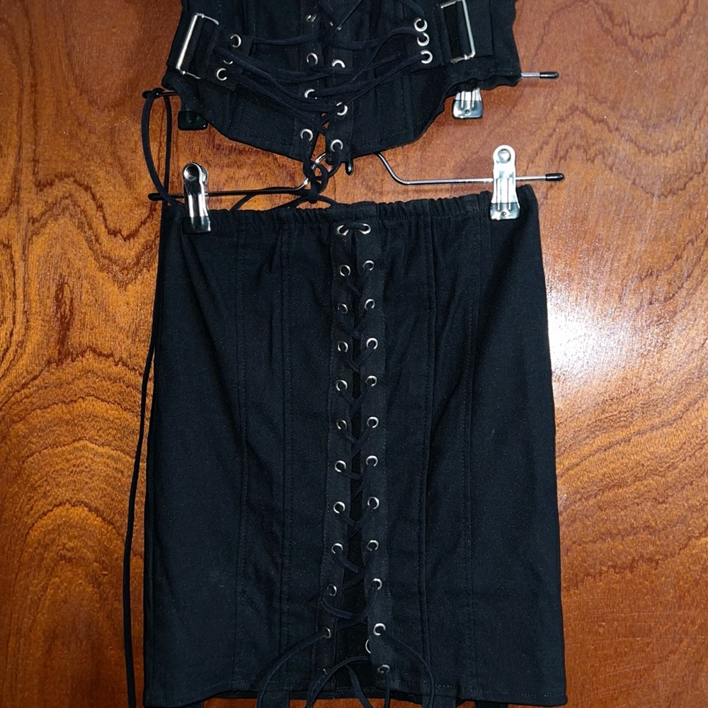 Black Lace-Up Corset Skirt